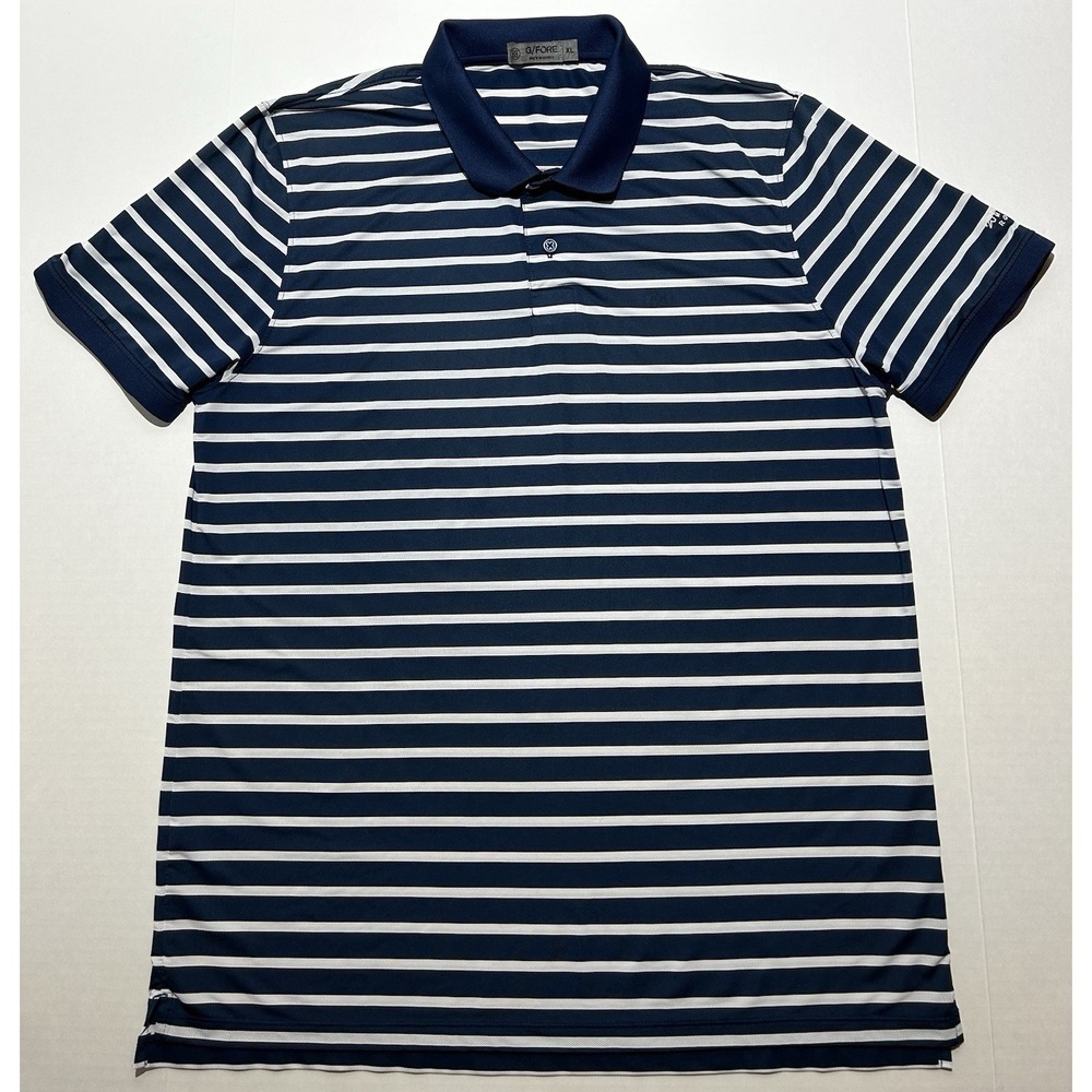G/Fore Polo Shirt Men Size XL Blue Striped Logo Short Sleeve Performance Stetch